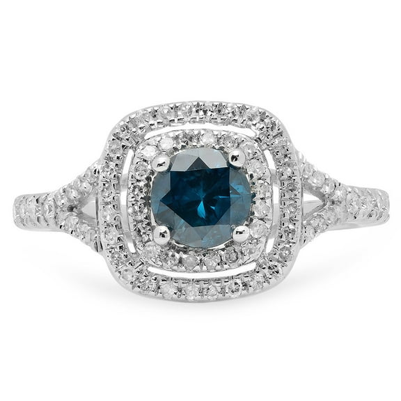 Dazzlingrock Collection 1.10 Carat (ctw) 18K Blue & White Diamond Ladies Halo Bridal Engagement Ring 1 CT, White Gold, Size 5.5