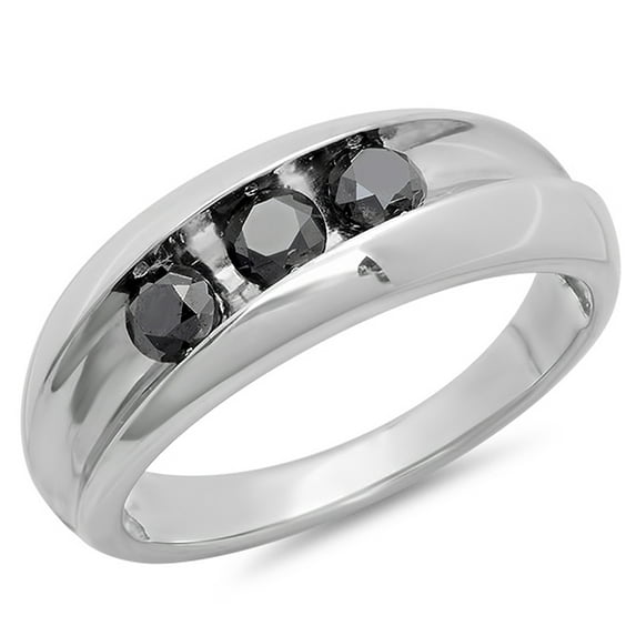 Dazzlingrock Collection 1.10 Carat (ctw) Sterling Silver 3-Stone Black Round Diamonds Anniversary Wedding Band 1 CT, Size 7