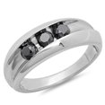 thumbnail image 1 of Dazzlingrock Collection 1.10 Carat (ctw) Sterling Silver 3-Stone Black Round Diamonds Anniversary Wedding Band 1 CT, Size 9.5, 1 of 1