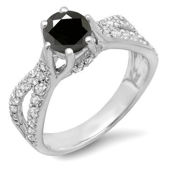 Dazzlingrock Collection 1.14 Carat (ctw) 14K Black And White Diamond Bridal Engagement Split Shank Ring, White Gold, Size 10