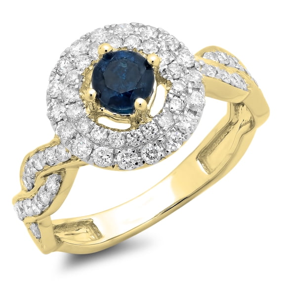 Dazzlingrock Collection 1.15 Carat (ctw) 10K Blue & White Diamond Swirl Bridal Halo Engagement Ring, Yellow Gold, Size 6.5