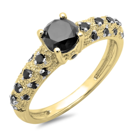 Dazzlingrock Collection 1.15 Carat (ctw) 10K Round Black Diamond Bridal Vintage & Antique Engagement Ring, Yellow Gold, Size 9.5