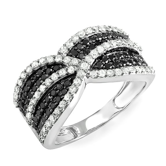 Dazzlingrock Collection 1.15 Carat (ctw) 10k Black & White Round Diamond Ladies Cocktail Ring, White Gold, Size 8