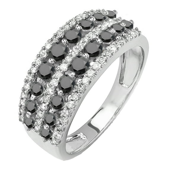 Dazzlingrock Collection 1.15 Carat (ctw) 10k Round Black And White Diamond Ladies Anniversary Wedding Band, White Gold, Size 7.5