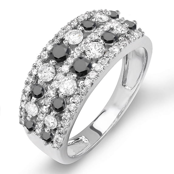 Dazzlingrock Collection 1.15 Carat (ctw) 10k Round Black And White Diamond Ladies Anniversary Wedding Band, White Gold, Size 9