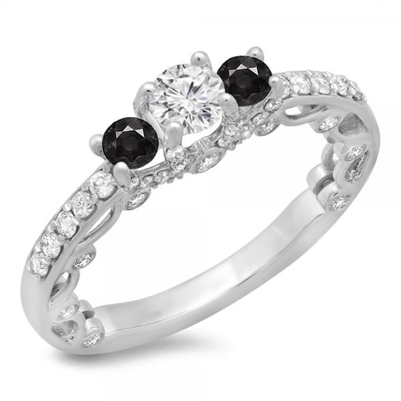 Dazzlingrock Collection 1.15 Carat (ctw) 14K Black & White Diamond Bridal Vintage 3 Stone Engagement Ring, White Gold, Size 4.5