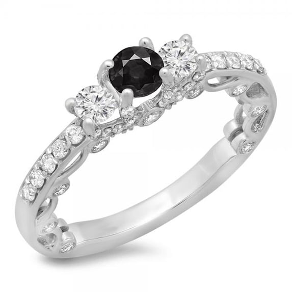 Dazzlingrock Collection 1.15 Carat (ctw) 14K Black & White Diamond Bridal Vintage 3 Stone Engagement Ring, White Gold, Size 5.5