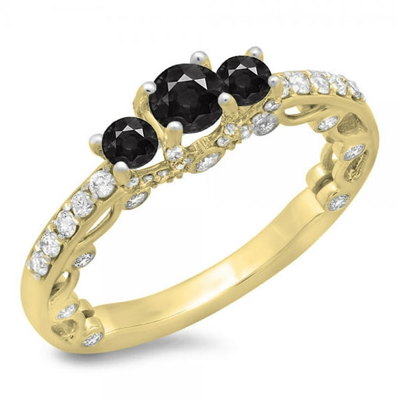 Dazzlingrock Collection 1.15 Carat (ctw) 14K Black & White Diamond Bridal Vintage 3 Stone Engagement Ring, Yellow Gold, Size 4