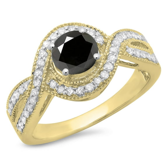 Dazzlingrock Collection 1.15 Carat (ctw) 14K Black & White Diamond Split Shank Halo Engagement Ring, Yellow Gold, Size 9