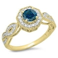 thumbnail image 1 of Dazzlingrock Collection 1.15 Carat (ctw) 14K Blue & White Diamond Bridal Vintage Halo Engagement Ring, Yellow Gold, Size 5, 1 of 1