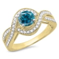 thumbnail image 1 of Dazzlingrock Collection 1.15 Carat (ctw) 14K Blue & White Diamond Swirl Split Shank Halo Engagement Ring, Yellow Gold, Size 10, 1 of 5