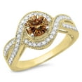 thumbnail image 1 of Dazzlingrock Collection 1.15 Carat (ctw) 14K Champagne & White Diamond Swirl Bridal Halo Engagement Ring, Yellow Gold, Size 9.5, 1 of 1
