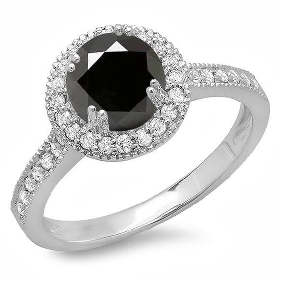 Dazzlingrock Collection 1.15 Carat (ctw) 14K Round Black & White Diamond Ladies Halo Style Engagement Ring, White Gold, Size 7