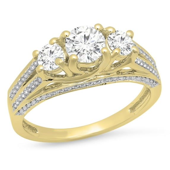 Dazzlingrock Collection 1.15 Carat (ctw) 14K Round Diamond Vintage Bridal 3 Stone Engagement Ring, Yellow Gold, Size 6