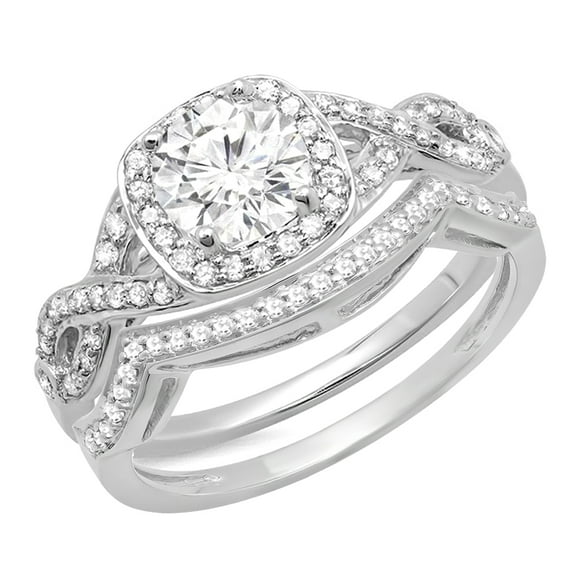 Dazzlingrock Collection 1.15 Carat (ctw) 14K Round White Diamond Ladies Halo Engagement Ring Set 1 CT, White Gold, Size 10