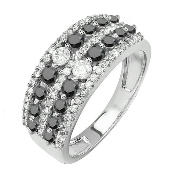 Dazzlingrock Collection 1.15 Carat (ctw) 14k Round Black And White Diamond Ladies Anniversary Wedding Band Ring, White Gold, Size 7