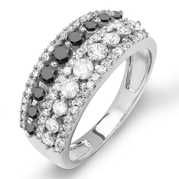 Dazzlingrock Collection 1.15 Carat (ctw) 18k Round Black And White Diamond Ladies Anniversary Wedding Band, White Gold, Size 7