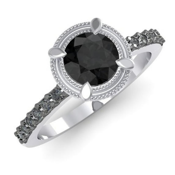 Dazzlingrock Collection 1.15 Carat (ctw) Sterling Silver Round Black Diamond Bridal Solitaire With Accents Ring, Size 6