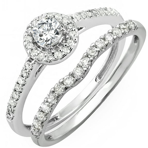 Dazzlingrock Collection 1.15 Carat (ctw) Sterling Silver Round Cubic Zirconia Bridal Halo Engagement Ring Set, Size 4.5