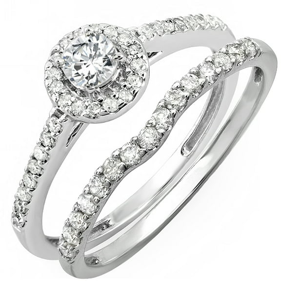 Dazzlingrock Collection 1.15 Carat (ctw) Sterling Silver Round Cubic Zirconia Bridal Halo Engagement Ring Set, Size 6.5