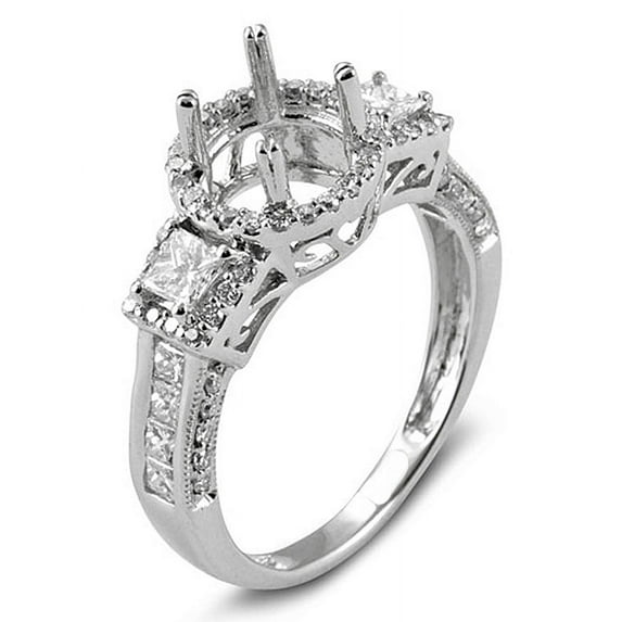 Dazzlingrock Collection 1.20 Carat (Ctw) 14k Round & Princess Diamond Ladies Bridal Semi Mount Engagement Ring (No Center Stone), White Gold, Size 6