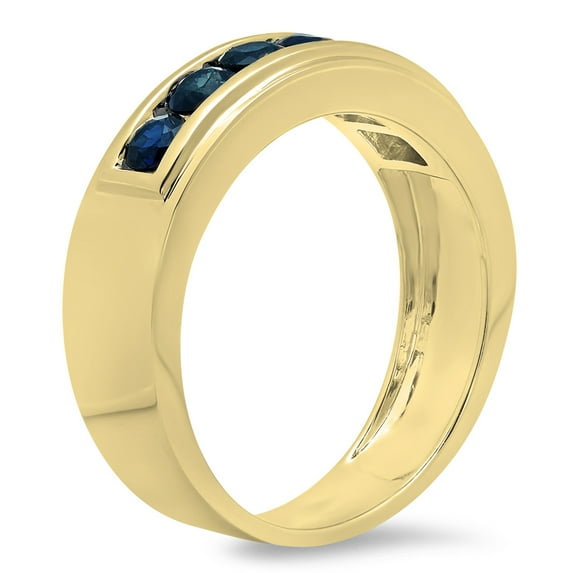 Dazzlingrock Collection 1.20 Carat (ctw) 14K Round Blue Sapphire Men's Channel Set Wedding Band 1 1/4 CT, Yellow Gold, Size 8