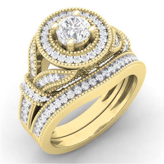 Dazzlingrock Collection 1.20 Carat (ctw) 14K Round Cut Diamond Bridal Halo Engagement Ring Set 1 1/4 CT, Yellow Gold, Size 5.5