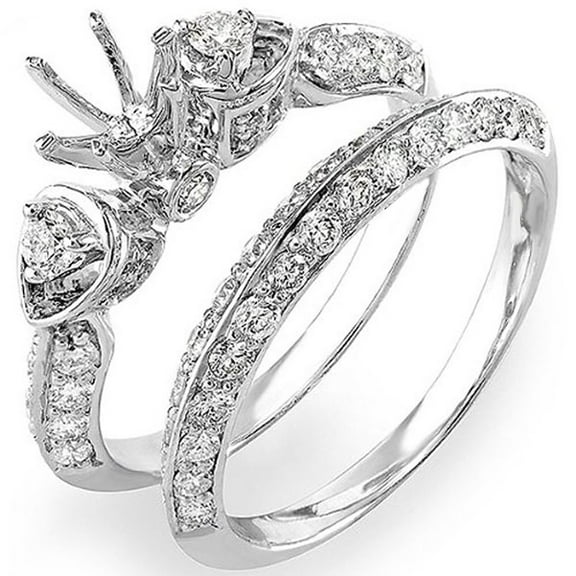 Dazzlingrock Collection 1.20 Carat (ctw) 14K Round Diamond Ladies 3 Stone Semi Mount Bridal Engagement Ring Set 1 1/4 CT (No Center Stone), White Gold, Size 7