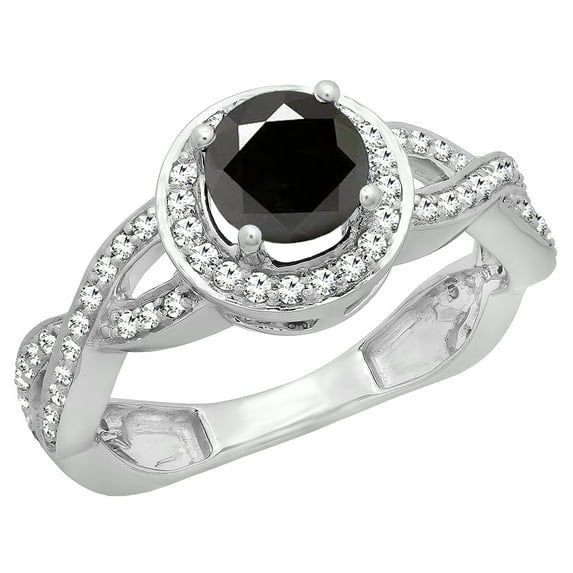 Dazzlingrock Collection 1.20 Carat (ctw) 14K White & Black Diamond Bridal Engagement Ring 1 1/4 CT, White Gold, Size 4.5