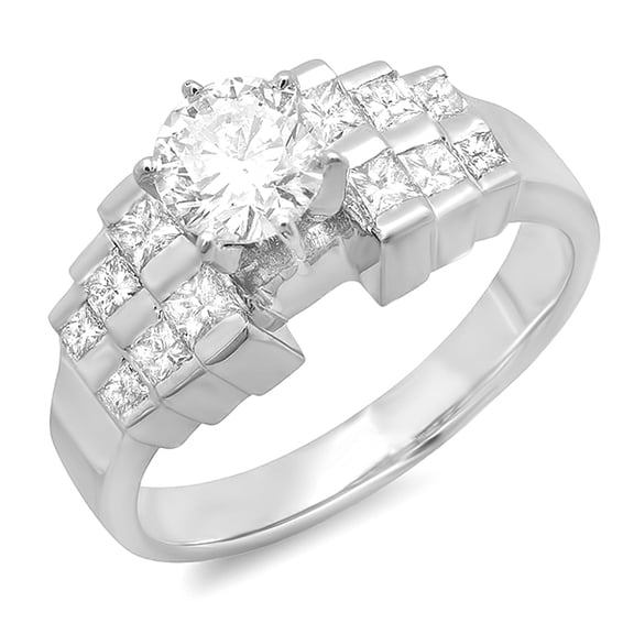 Dazzlingrock Collection 1.20 Carat (ctw) 14k Round Diamond Stepped Engagement Bridal Ring; Center 0.70 CT, White Gold, Size 6