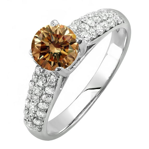 Dazzlingrock Collection 1.22 Carat (ctw) 14K Round Champagne & White Diamond Pave Bridal Ring 1 1/4 CT, White Gold, Size 4