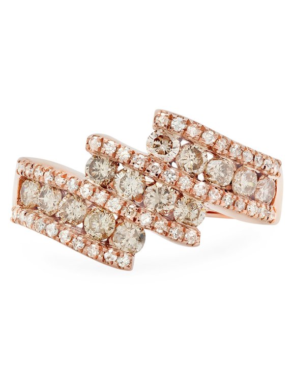 Collection 1.25 Carat (Ctw) 10K Champagne & White Diamond Ladies Fashion Right Hand Ring, Rose Gold, Size 7