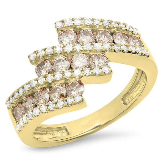 Dazzlingrock Collection 1.25 Carat (Ctw) 10K Champagne & White Diamond Ladies Fashion Right Hand Ring, Yellow Gold, Size 5.5