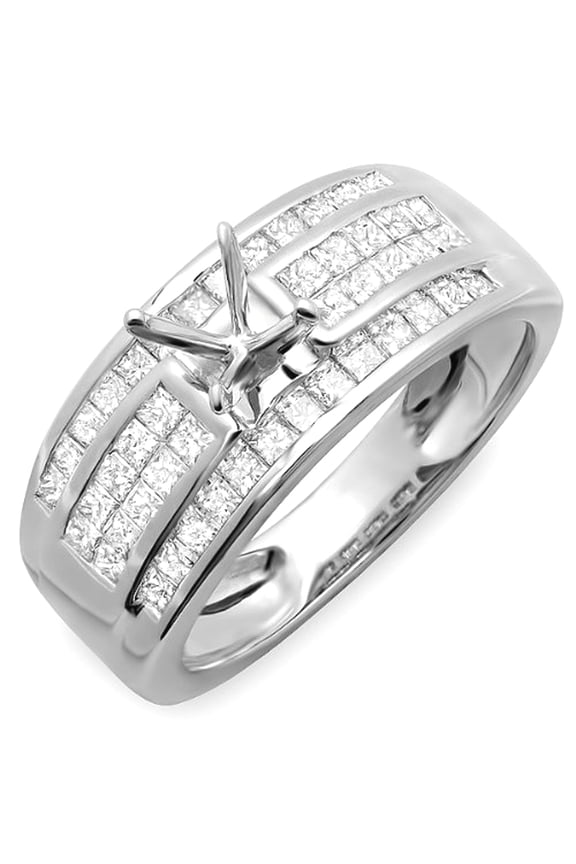 Collection 1.25 Carat (Ctw) 14k Whilte Gold Invisible Set Princess Diamond Bridal Engagement Semi Mount Ring (No Center Stone), Size 5