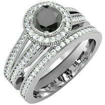 Dazzlingrock Collection 1.25 Carat (ctw) 10K White & Black Diamond Bridal Engagement Set 1 1/4 CT, White Gold, Size 5
