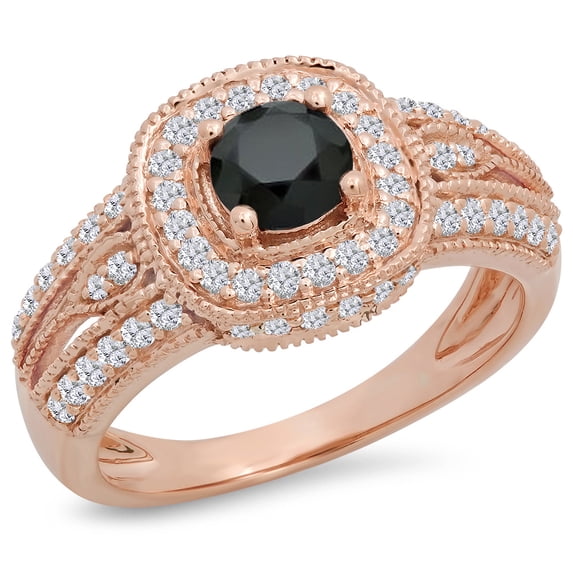 Dazzlingrock Collection 1.25 Carat (ctw) 14K Black & White Diamond Halo Bridal Engagement Ring 1 1/4 CT, Rose Gold, Size 9.5