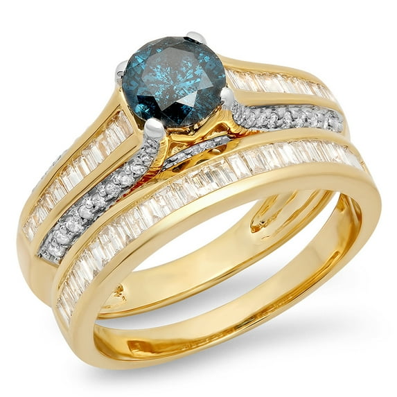 Dazzlingrock Collection 1.25 Carat (ctw) 14K Blue & White Diamond Ladies Vintage Bridal Ring Set 1 1/4 CT, Yellow Gold, Size 6