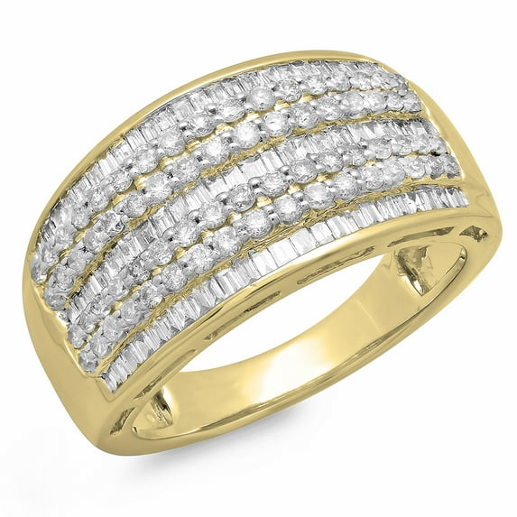 Dazzlingrock Collection 1.25 Carat (ctw) 14K Round & Baguette Diamond Anniversary Wedding Band 1 1/4 CT, Yellow Gold, Size 6