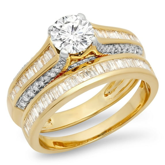 Dazzlingrock Collection 1.25 Carat (ctw) 14K Round & Baguette Diamond Bridal Engagement Ring Set 1 1/4 CT, Yellow Gold, Size 7.5