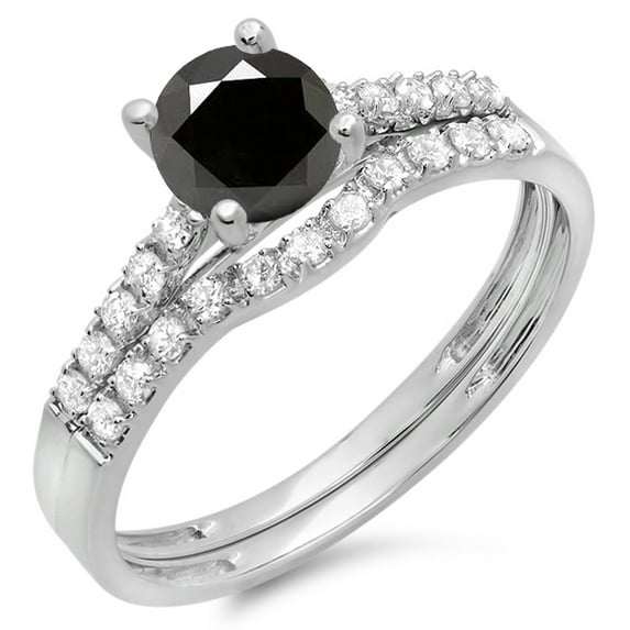 Dazzlingrock Collection 1.25 Carat (ctw) 14K White & Black Diamond Bridal Engagement Ring Set 1 1/4 CT, White Gold, Size 10