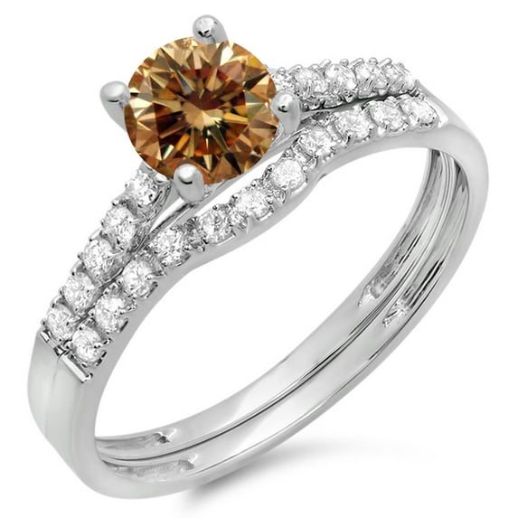 Dazzlingrock Collection 1.25 Carat (ctw) 14K White & Champagne Diamond Bridal Wedding Sets 1 1/4 CT, White Gold, Size 8