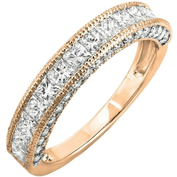 Dazzlingrock Collection 1.25 Carat (ctw) 18K Princess & Round Diamond Ladies Wedding Ring 1 1/4 CT, Rose Gold, Size 5.5