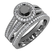 Dazzlingrock Collection 1.25 Carat (ctw) Black Rhodium Plated 10K White And Black Diamond Bridal Ring Set, White Gold, Size 6