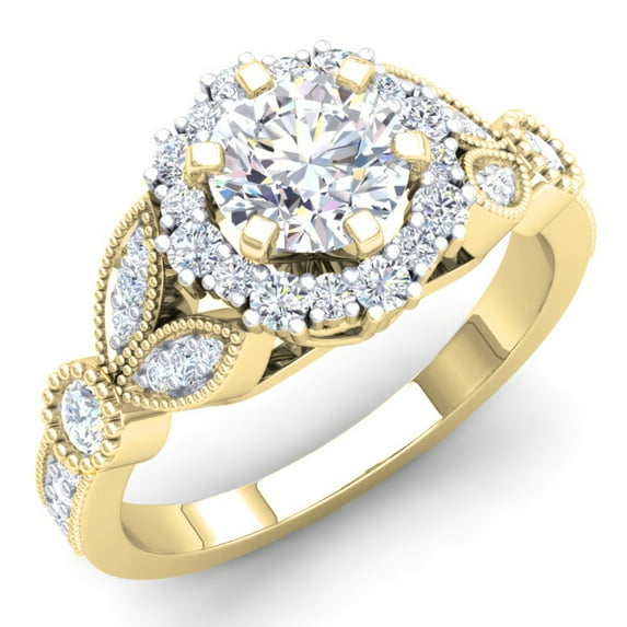 Dazzlingrock Collection 1.30 Carat (Ctw) 14K Round Cut White Diamond Bridal Vintage Halo Engagement Ring, Yellow Gold, Size 9.5
