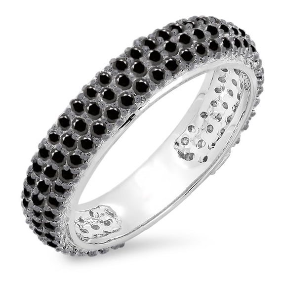 Dazzlingrock Collection 1.30 Carat (ctw) 14K Round Black Diamond Ladies Pave Set Wedding Eternity Ring Band 1 1/3 CT, White Gold