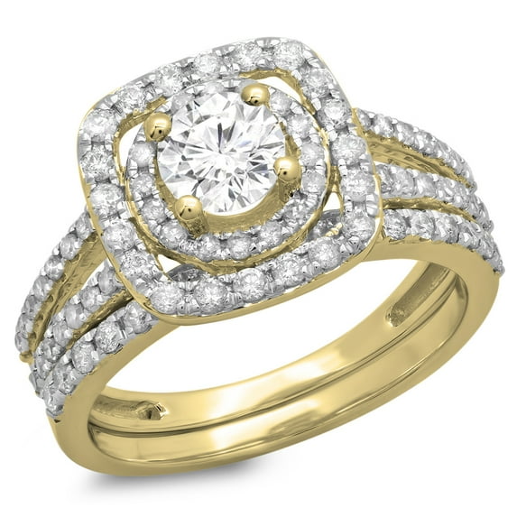 Dazzlingrock Collection 1.30 Carat (ctw) 14K Round Cut Diamond Bridal Split Shank Engagement Ring Set, Yellow Gold, Size 4.5