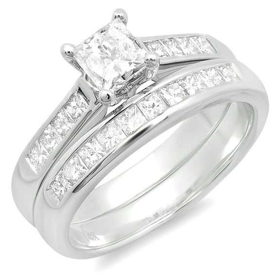 Dazzlingrock Collection 1.30 Carat (ctw) 14k Princess Diamond Ladies Bridal Engagement Ring Set, White Gold, Size 6.5