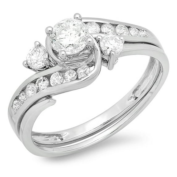 Dazzlingrock Collection 1.33 Carat (ctw) 14K Round Diamond Ladies Bridal Swirl Engagement Ring Set, White Gold, Size 7.5