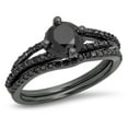 thumbnail image 1 of Dazzlingrock Collection 1.35 Carat (Ctw) Black Rhodium Plated Silver Black Diamond Ladies Bridal Engagement Ring Set, Size 5.5, 1 of 1