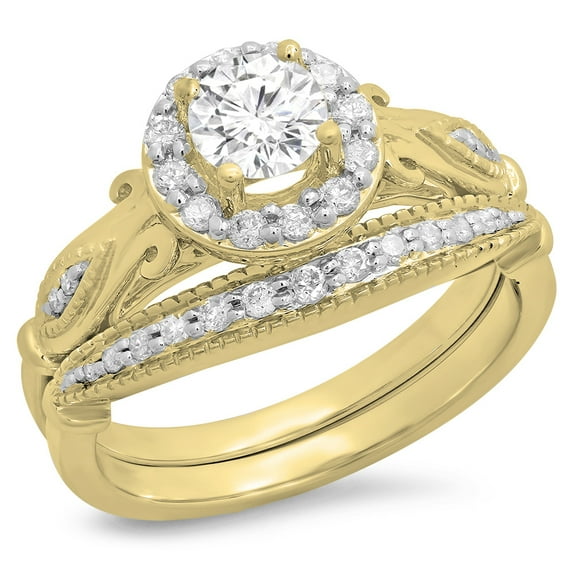 Dazzlingrock Collection 1.35 Carat (ctw) 10K White Cubic Zirconia Ladies Bridal Engagement Ring Set, Yellow Gold, Size 7